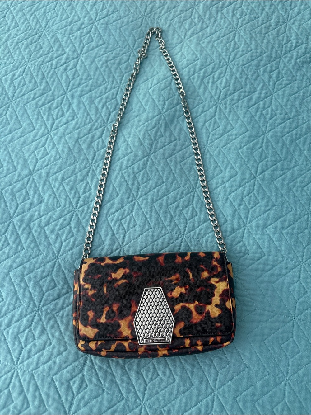 Auth Just Cavalli Tortoiseshell Chain Shoulder Bag orig $350